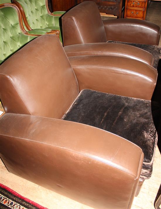 Pair of Art Deco leather club armchairs(-)